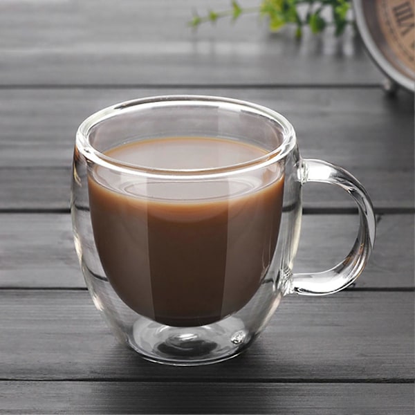 2 st Glas Kopp Dubbla Lager Återanvändbar Transparent Söt Dryck Kaffemugg för Hushåll 350ml