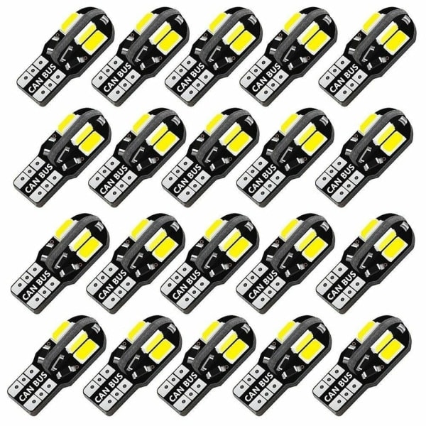 20 stk. W5W T10 LED-pære Canbus 5730 8SMD 12V 6000K 194 168 LED-bilindvendigt kort kuppellys parkeringslys bilsignallys