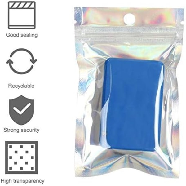 Mylar Zip Lock Bag, 50 st återförslutningsbara luktfria aluminiumfolie klara gyllene påsar platta Ziplock hållbar presentförpackningspåse matförvaring (7,5 * 12 cm)