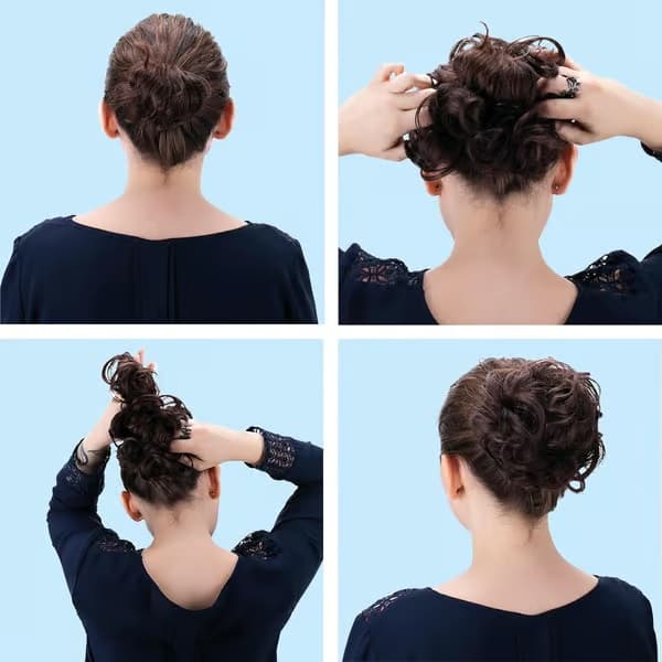 Hårstycke Scrunchy Updo Brudhårstil Voluminös Vågig Messy Bun Blond Mix