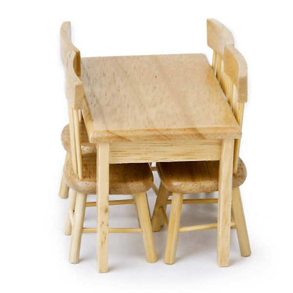 5 st/set 1:12 Mini Dockhusmöbler Trämatbord Stolsset Fickleksak Wood