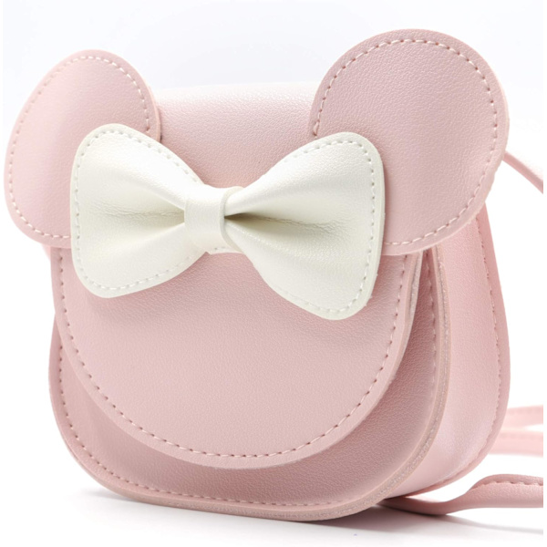 Liten museøre sløyfe crossbody veske, PU skulderhåndveske for barn jenter småbarn