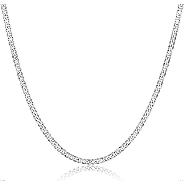 4mm Silverkedja för Män, Kubansk Länkkedja för Män i Rostfritt Stål Silverkedja för Män & Kvinnor, Pojkkedjor Halsband 80cm DUV