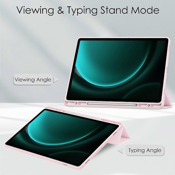 Kirkas suojakotelo Samsung Galaxy Tab S9 FE Plus -tabletille, kynäpaikka, kolmiosainen jalustakotelo Pink