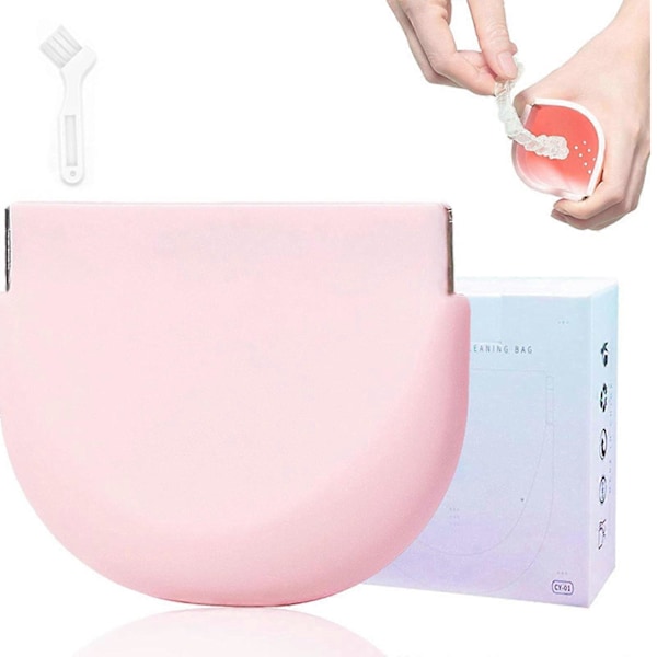Silikonfodral för retainer med snodd, hållbart mjukt tandprotesfodral med ventilationshål kompatibelt med Invisalign Pink