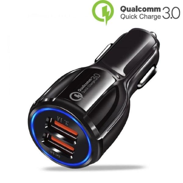 Auton latauslaite Nopea lataus USB Quick Charge - iPhone/Samsung - Musta