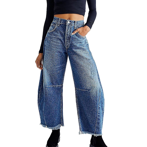 Wide Leg Denim Bukser Komfortable Åndbare Bukser til Dates og Transport Blue S