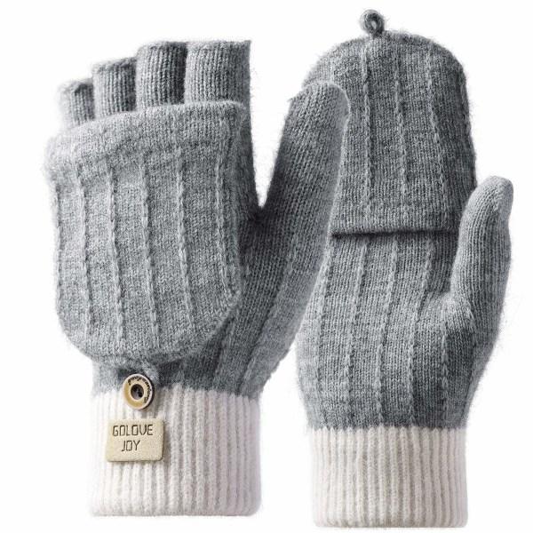 Vinterhansker, berøringsfølsomme hansker, strikkede fingerløse hansker, sport, varme og vindtette vinterhansker for ski, sykling og teksting grey