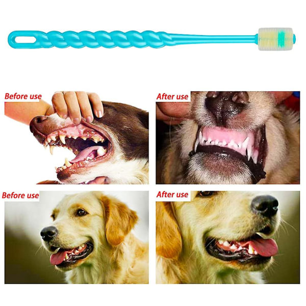stk 360-graders liten hund og katt myk tannbørste myk silikon dypt rengjøringssett for kjæledyr (fargene kan variere) - -