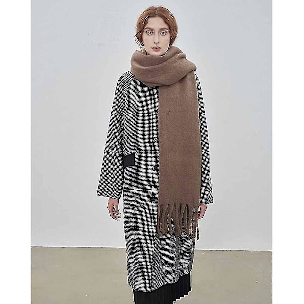 Stor Chunky Halsduk Färgglad Kashmirkänsla Överdimensionerad Halsduk Pläd Mjuk Stor Ull Sjal Tjock Vinter Varm Kvinnor Brown