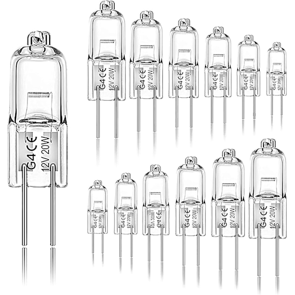 12-pack G4 20W 12V 2800K 2-stifts halogenlampa för huv, kök, vardagsrum, sovrum