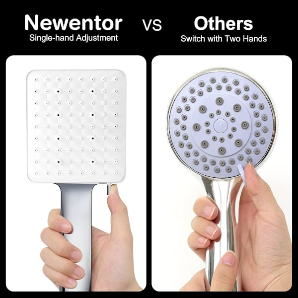 Dusjhode, høytrykksdusjhode med 6 moduser, kun dusjhode, universelt vannsparende stort dusjhode Silver Shower Head