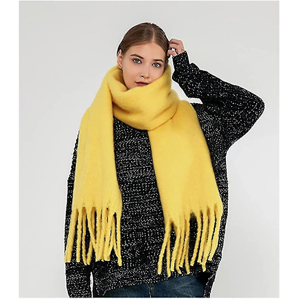 Stor Chunky Halsduk Färgglad Kashmirkänsla Överdimensionerad Halsduk Pläd Mjuk Stor Ull Sjal Tjock Vinter Varm Kvinnor Yellow