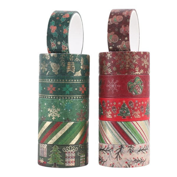 12 Rullar Jul Washi Tejp, Jul Guldfolie Washi Tejp, Dekorativ Maskeringstejp, Jul Washi Maskeringstejp