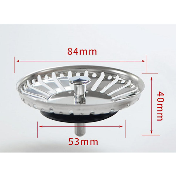 2 stk. Vaskesi/Vaskprop Vaskprop Hul Køkken/Badeværelse Si Diameter 84mm med Kugleende, Rustfrit Stål