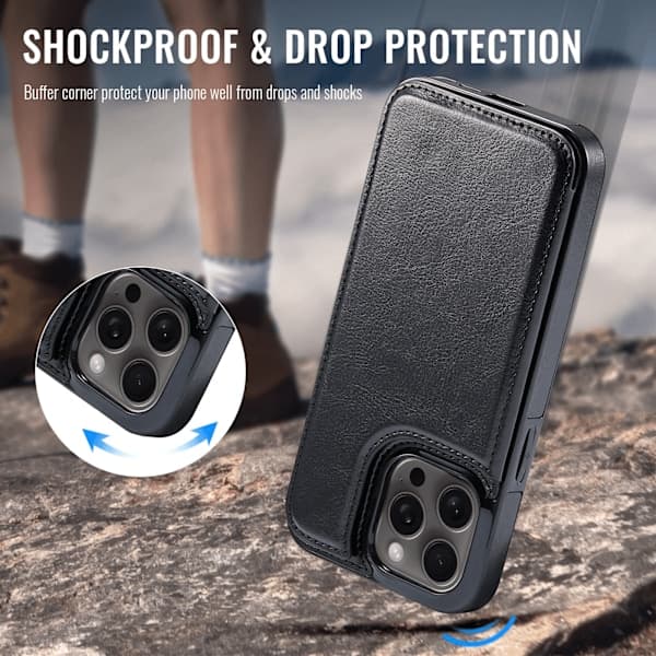 För iPhone 16 15 Pro Max Plus PU-läderfodral Stativ Kortfack, Dubbel magnetisk stängning och hållbart stötsäkert skydd iPhone16Promax iPhone16Promax