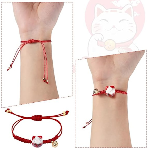 3 kpl keraamisia Maneki Neko -rannekkeita söpöillä onnekkailla kissoilla - Feng Shui -rannekkeet säädettävällä kellolla
