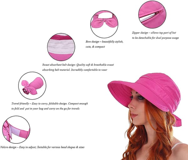 Hatte til Kvinder Upf 50+ UV Solbeskyttende Konvertibel Strand Visor Hat Rose