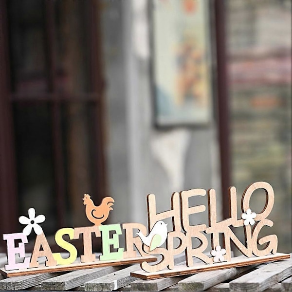MengXi Hello Spring Påske Brev Træ Hængevedhæng Hjemmefestival Dekoration Pendant Hello Spring