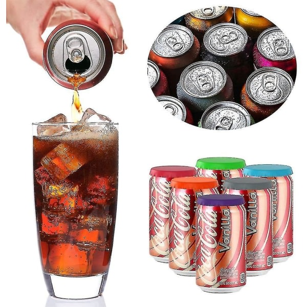 Sodaburklock, 6-pack återanvändbara silikonburkar for läsk/dryck/öl, passer standardläskburkar (flerfärgad)