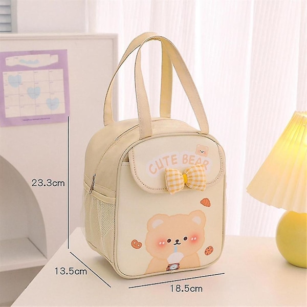 Kawaii Lounaslaukku Tytöille Söpö Lounasrasia Eristetty Laukku Uudelleenkäytettävä Kassi Kuumaan Tai Kylmään Työhön Beige