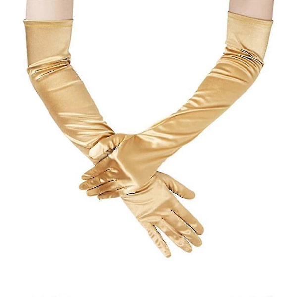 Satin Långa Handskar, Kompatibla med Bröllopshandskar för Kvinnor, Prestandahandskar, Satinhandskar Gold