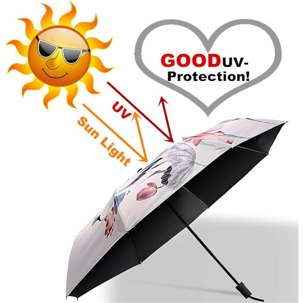 Solparaply til kvinder UV-beskyttelse Paraply Dame Sammenklappelige Paraplyer Lille Letvægts 210T 8 Bones Parasols