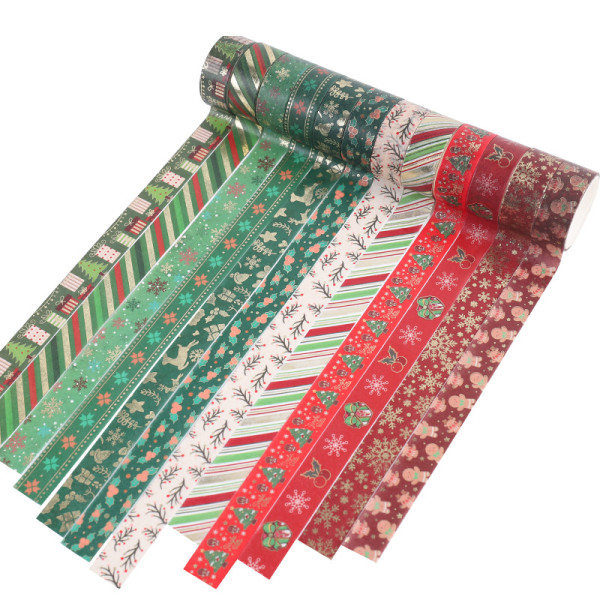 12 Rullar Jul Washi Tejp, Jul Guldfolie Washi Tejp, Dekorativ Maskeringstejp, Jul Washi Maskeringstejp
