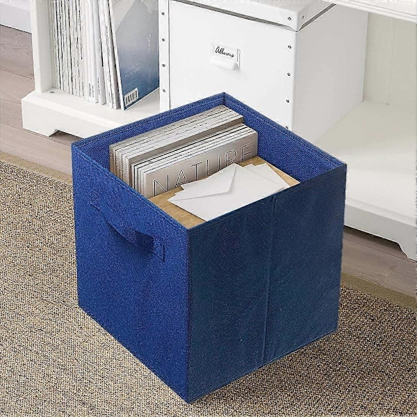 Opbevaringsboks, 2 foldbare opbevaringskasser lavet af stof i kubeform Beige Dark Blue 2 Set