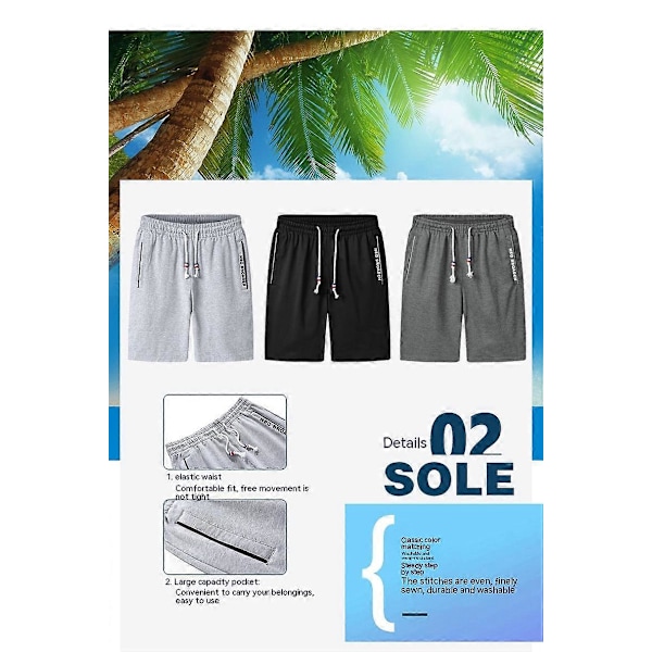 Miesten shortsit, rennot, klassinen malli, kiristysnyörillä, kesäshortsit joustavalla vyötäröllä ja taskuilla - Tummanharmaa 4XL