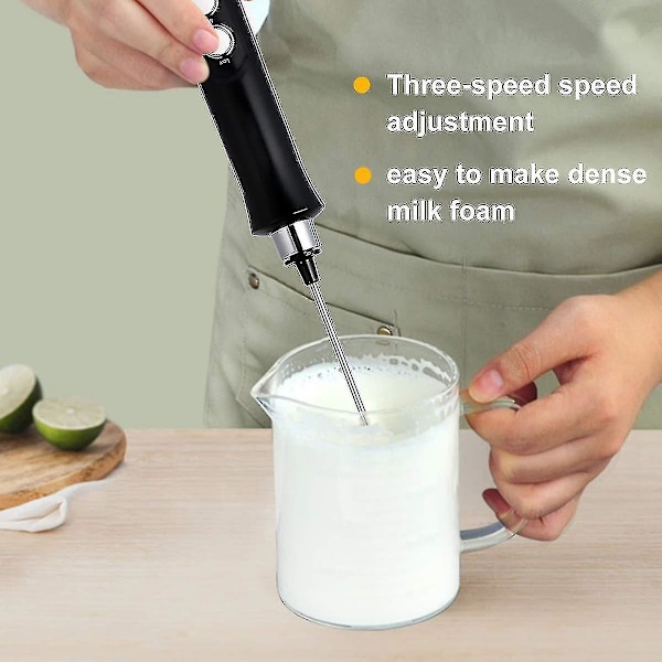 Melkeskummer Håndholdt, 3-trinns USB Oppladbar Elektrisk Visp, Mini Skummaker, Med 3 Rustfrie Visper Perfekt For Bulletproof Kaffe, Lattes, Cappuccino black