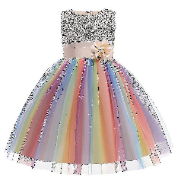 Piger Pailletkjole Regnbue Tutu Fødselsdagskjole Festkjole Orange 100cm