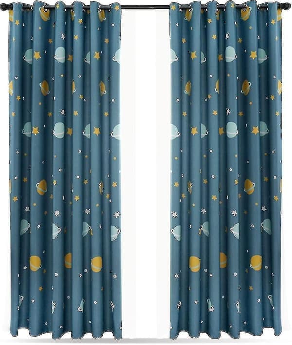 Nya 2-pack Blå Planet Gardiner, Mörkläggningsgardiner för Barn, Polyester Mörkläggningsgardiner Tecknade Blå Planeter Sovrumsgardiner för Sovrum, Barn