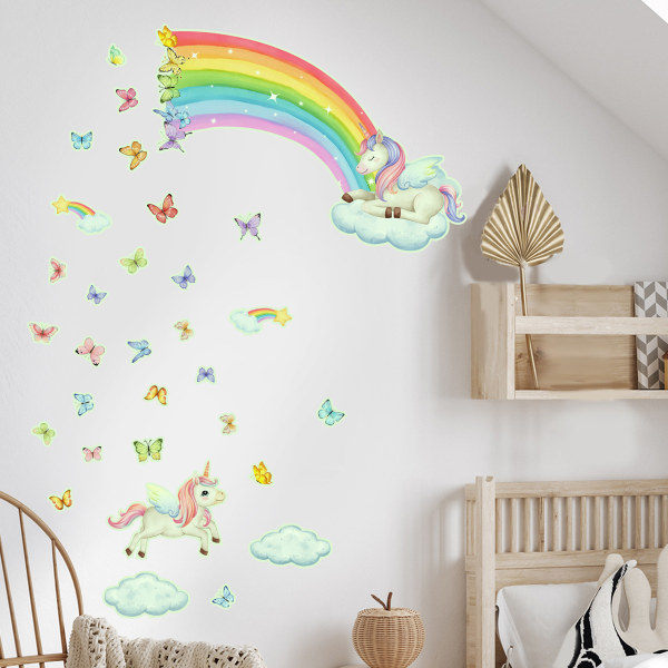 1. Regnbue Unicorn Veggklistremerker Veggklistremerker Sommerfugler Sky