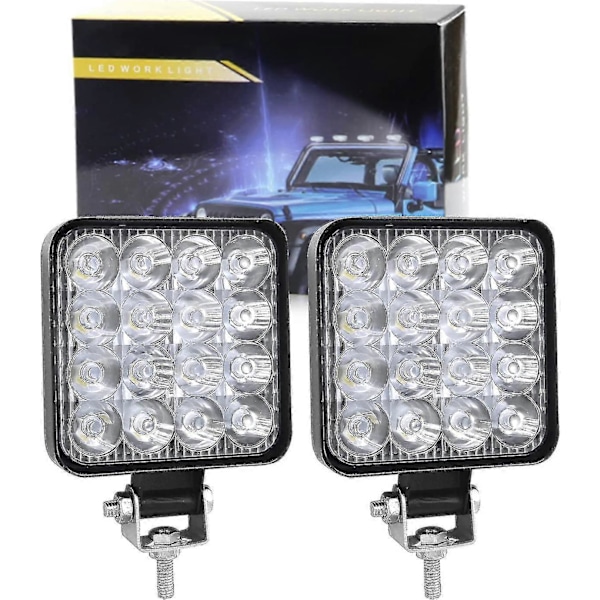 2 stk Kvadratiske LED Arbeidslys, 4 Tommer Mini 48w 12v 24v LED Arbeidslampe, Flomlys Arbeidslys For Offroad Biler Lastebiler SUV 4x4 Traktor, Tåkelys