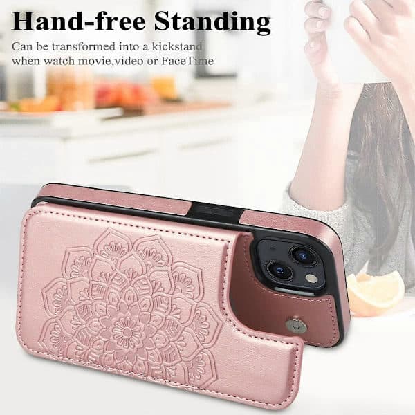 iPhone 15 Etui med Kortholder, Blomstret Magnetisk Flip Etui til iPhone 15 Wallet Etui til Kvinder
