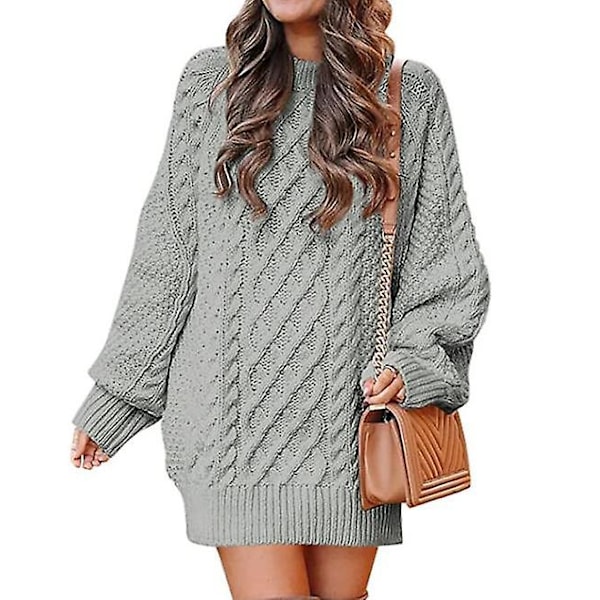 Dame Langærmet Strikket Sweater Kjole grey L