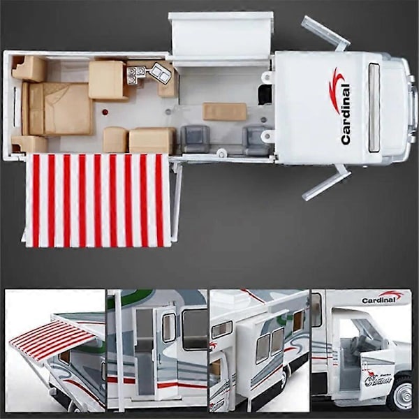 1:28 Alloy Luxury RV Caravan Vehicles Automalli Valettu Metalli Leiruriauto Matkailuauto Malli Ääni Valo Lasten Leikkikalut Lahjat White