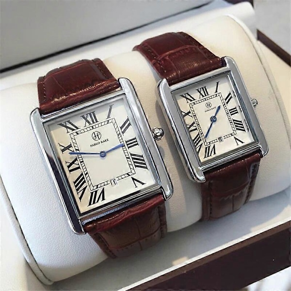 PABLO RAEZ Luksusur i rustfrit stål til par Læder Quartz Firkantet Dameur Montre Unisex Herreur Tnak Casual Armbåndsur Silver black Small