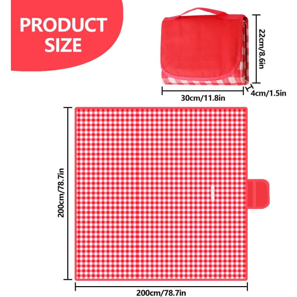 200x200cm Picnic Tæppe Stor Udendørs Picnic Måtte Vandtæt Strandmåtte Strandtæppe Bærbar Foldbar Picnic Tæppe til Strand Park