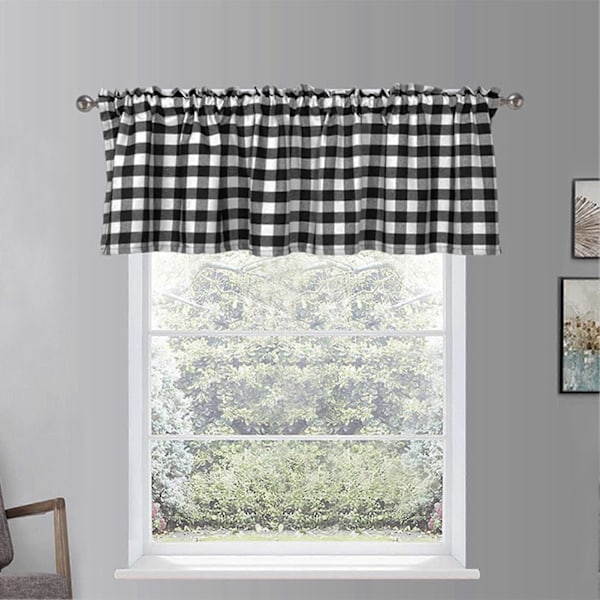 Ikkunaverho Vintage Ruudullinen Polyesteri Koristeellinen Tankokujaverho Keittiöön KAESI Black White
