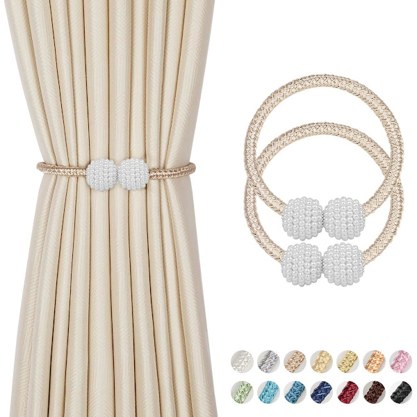 2 kappaletta magneettisia verhotankoja - Pitkät helmiverhojen magneettiset verhotangot, eurooppalainen verhoklipsijohdon pidike Light brown
