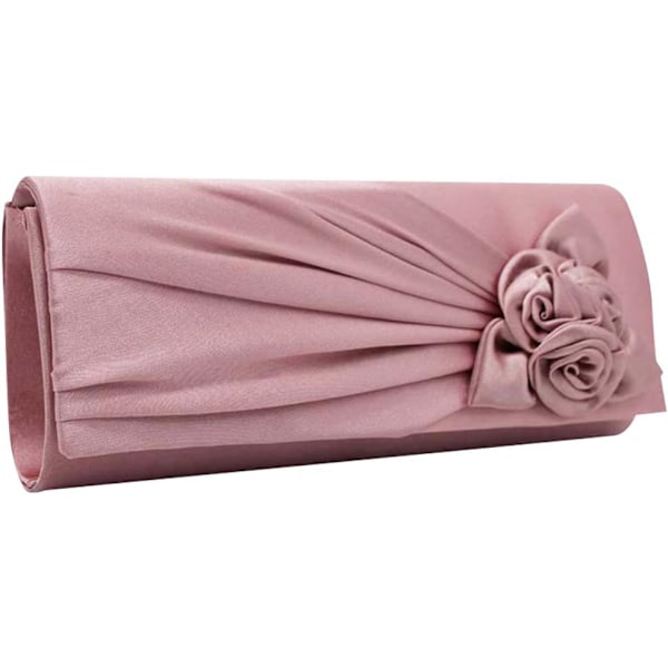 Dames Satin Clutch Bag Med Rose Aften Bryllupsfest Prom Brud Håndveske Kvinners Skulder Bag Rose Pink