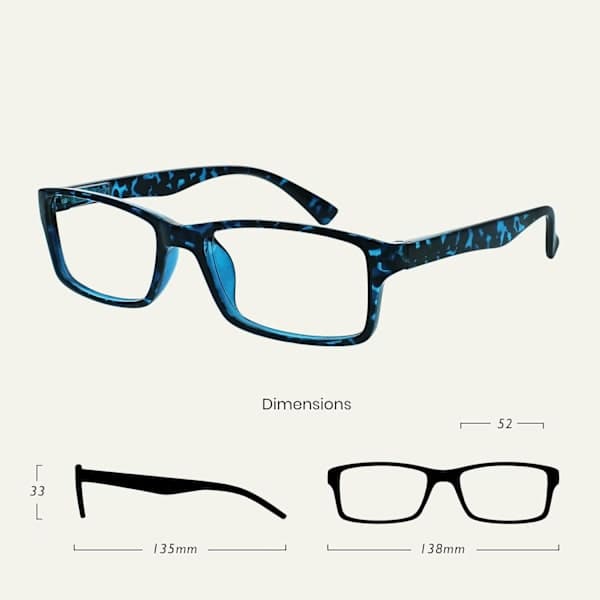 Blå sköldpaddsmönstrade läsglasögon, 4-pack, designerstil för män och kvinnor Blue Tortoiseshell +2.50 Magnification
