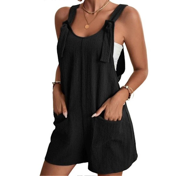 Solid Hängselbyxor Lös Shorts Jumpsuit Personlig Cool Stil Hudvänliga Shorts För Vardagsbruk Semester Shopping Semester Black L