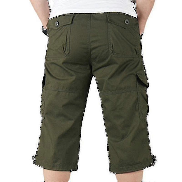 Herr 3/4 Långa Elastiska Shorts Midja Cargo Combat Trekvartsbyxor Army Green 3XL