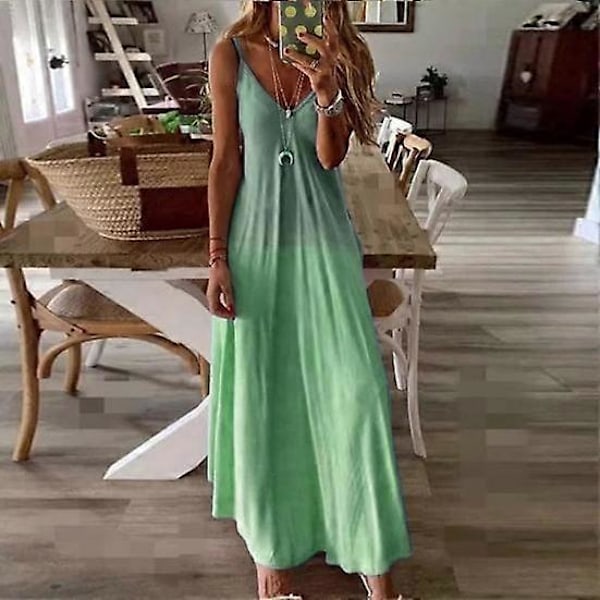 Sommer Vest Kjole V-hals Spaghetti Strop Gradient Farve Rygløs Ærmeløs Hverdagsbrug Løs A-linje Dame Stroppy Kjole Dametøj red 2XL