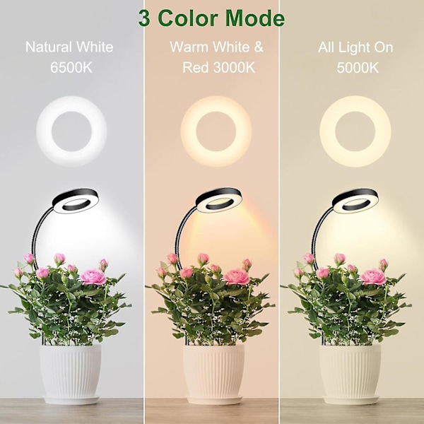 Fullspektrum Växtlampa med 360-graders Svanhals, Hög Ljusstyrka, Dimbar, Clip-on LED Växtlampa för Blommor Black C