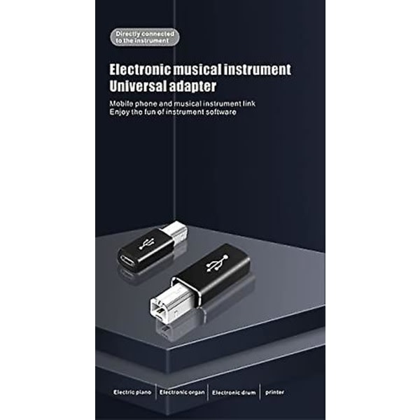 USB C til USB B adapter (2-pak), kompatibel med printere, MIDI, elektriske klaverer, synthesizere og flere Type-C-enheder/laptops osv. （SORT）
