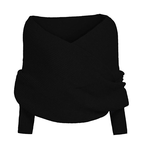Stickad Vinter Håll Varmt Elegant för Fest Kvinnor Solid Halsduk Ärm Crochet Stickad Lång Mjuk Wraps Sjal Ny Black